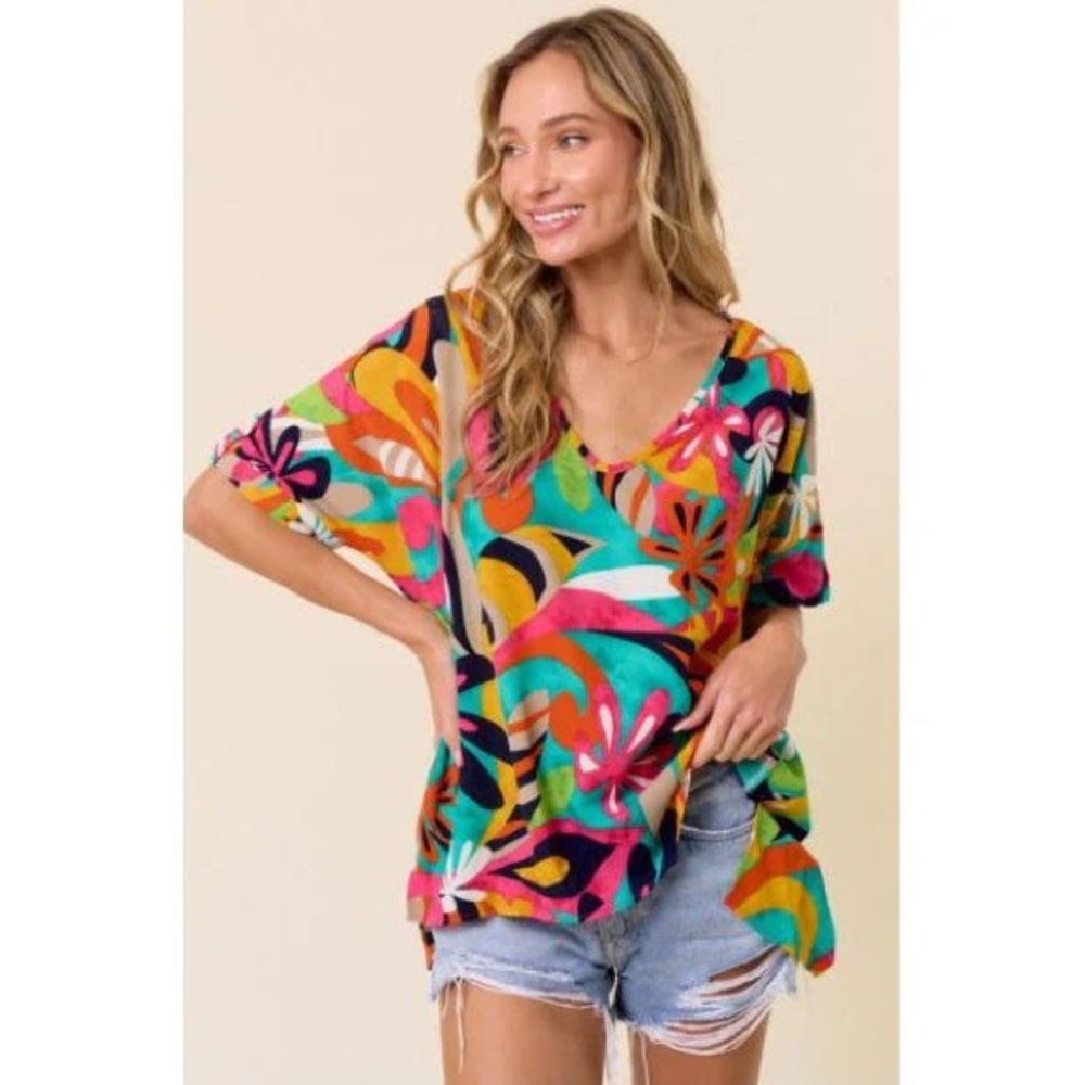 BRAND NEW WITH TAGS Colorful Floral Hi-Lo Top